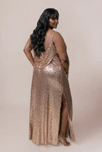 Sparkle Fitted Cowl Neck Sleeveless Floor-Length Plus Size Prom Dress