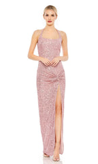 Sparkle Fitted Halter Neck Sleeveless Floor-Length Prom Dress