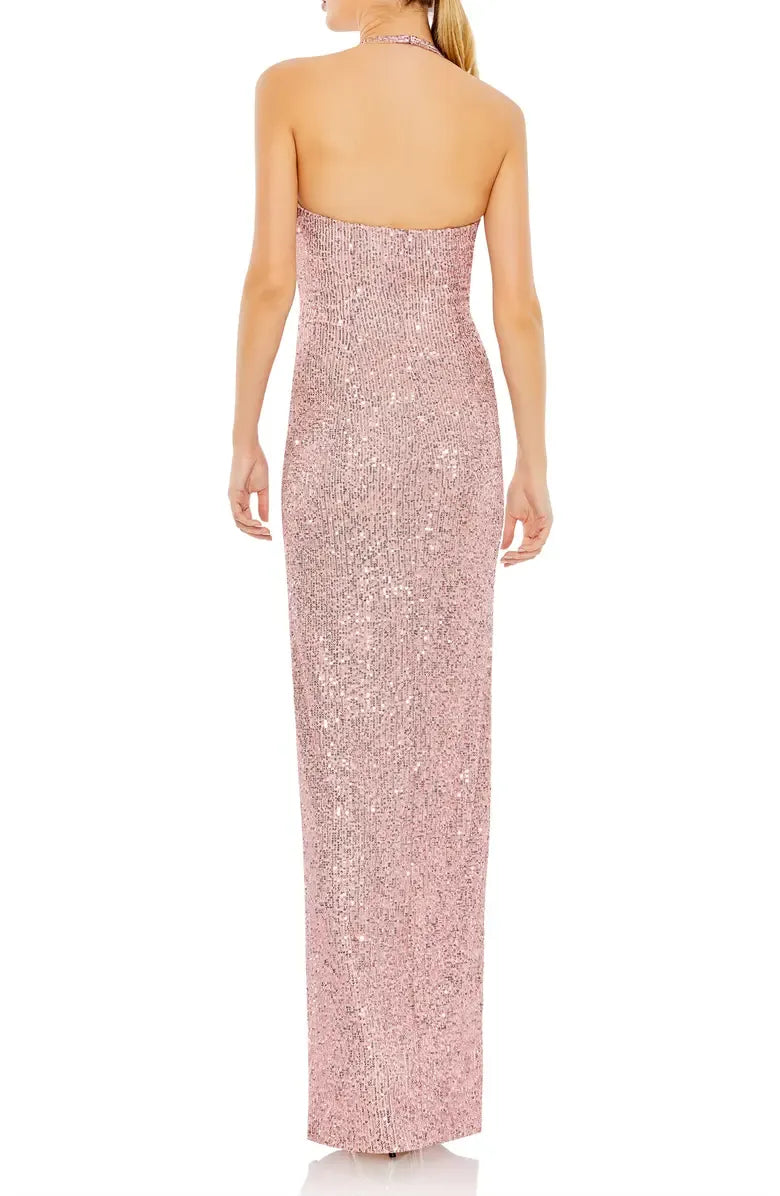 Sparkle Fitted Halter Neck Sleeveless Floor-Length Prom Dress