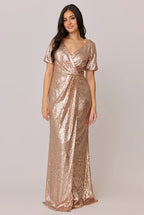 Sparkle Fitted V Neck Short Sleeve Floor-Length Prom Dress