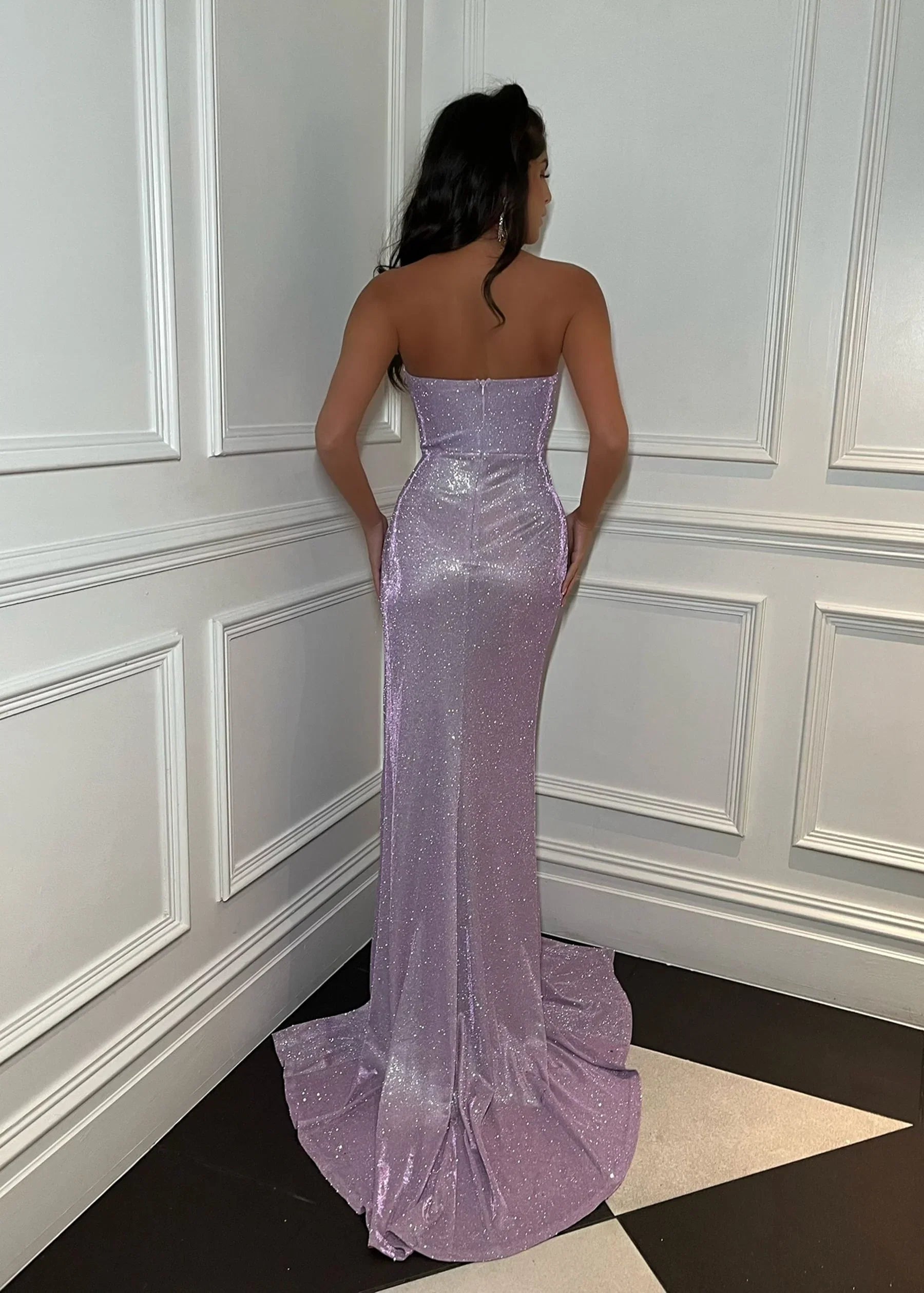 Sparkle Mermaid Strapless Sleeveless Zipper Up Sweep/Brush Train Prom Dress
