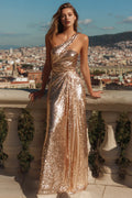 Sparkle Mermaid/Trumpet One Shoulder Sleeveless Sequins Floor-Length Prom Dress