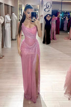 Sparkle Off-The-Shoulder Sleeveless Mermaid Split Sequined Floor-Length Evening Dress