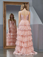 Sparkle Off-the-Shoulder Sleeveless A-Line Ruffles Long Prom Dress