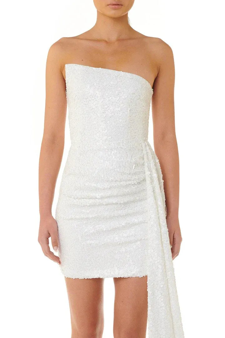 Sparkle Sheath/Column Off the Shoulder Sleeveless Sequins Short-Mini Wedding Dress