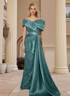 Sparkle Sheath Off the Shoulder Sleeveless Split Sweep Train Prom Dress