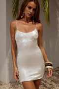 Sparkle Sheath Scoop Neck Sleeveless Sequins Backless Short-Mini Homecoming Dress