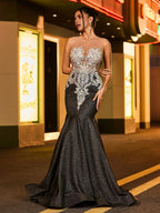 Sparkle Trumpet/Mermaid Illusion Neck Sleeveless Backless Sweep/Brush Train Prom Dress