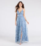 Sparkle & Shine A-Line V Neck Sleeveless Crisscross Back Floor-length Prom Dress