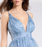 Sparkle & Shine A-Line V Neck Sleeveless Crisscross Back Floor-length Prom Dress