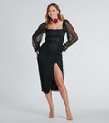 Sparkle & Shine Bodycon Square Neck Long Sleeve Backless Midi-length Prom Dress
