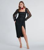 Sparkle & Shine Bodycon Square Neck Long Sleeve Backless Midi-length Prom Dress