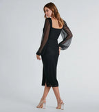 Sparkle & Shine Bodycon Square Neck Long Sleeve Backless Midi-length Prom Dress