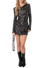 Sparkle & Shine Sheath/Column Boat Neck Long Sleeve Backless Short-Mini Homecoming Dress
