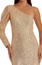 Sparkling Mermaid One Shoulder Long Sleeve Zipper Back Floor Length Evening Dress