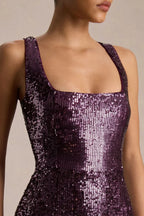 Sparkling Mermaid Square Neck Sleeveless Zip Back Floor Length Evening Dress