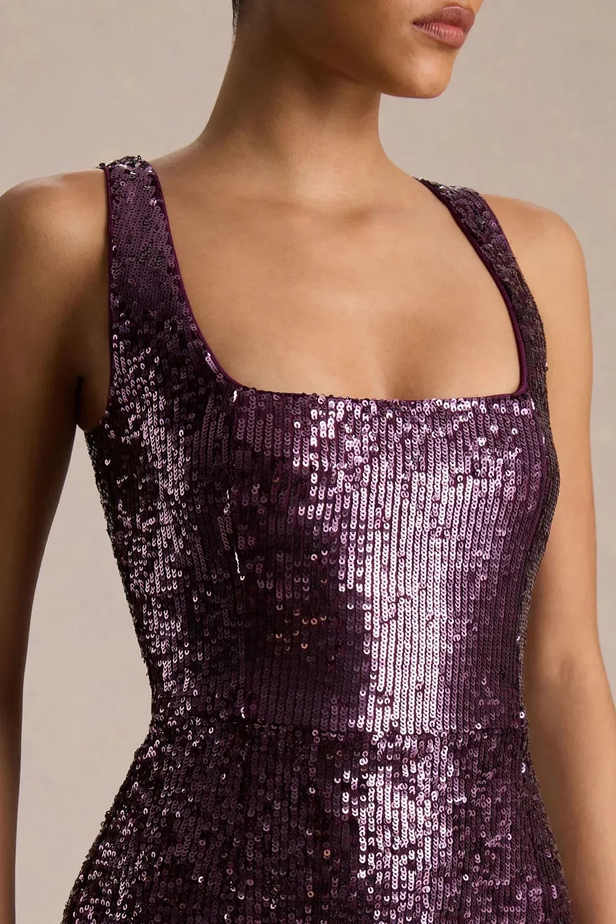 Sparkling Mermaid Square Neck Sleeveless Zip Back Floor Length Evening Dress