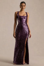 Sparkling Mermaid Square Neck Sleeveless Zip Back Floor Length Evening Dress