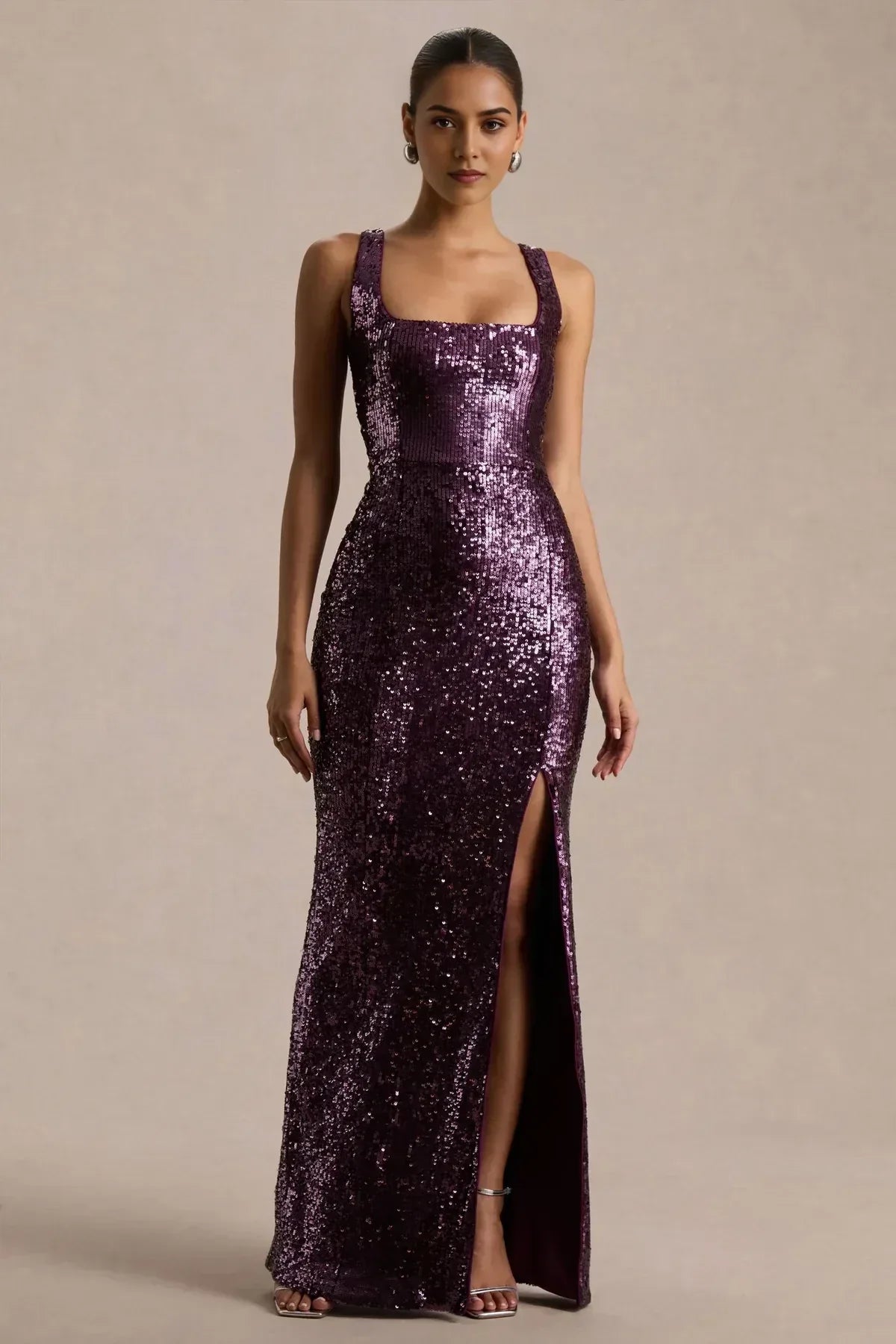 Sparkling Mermaid Square Neck Sleeveless Zip Back Floor Length Evening Dress