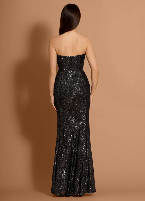 Robe de bal sirène scintillante sans manches décolleté cœur dos nu longueur ras du sol pour femme
