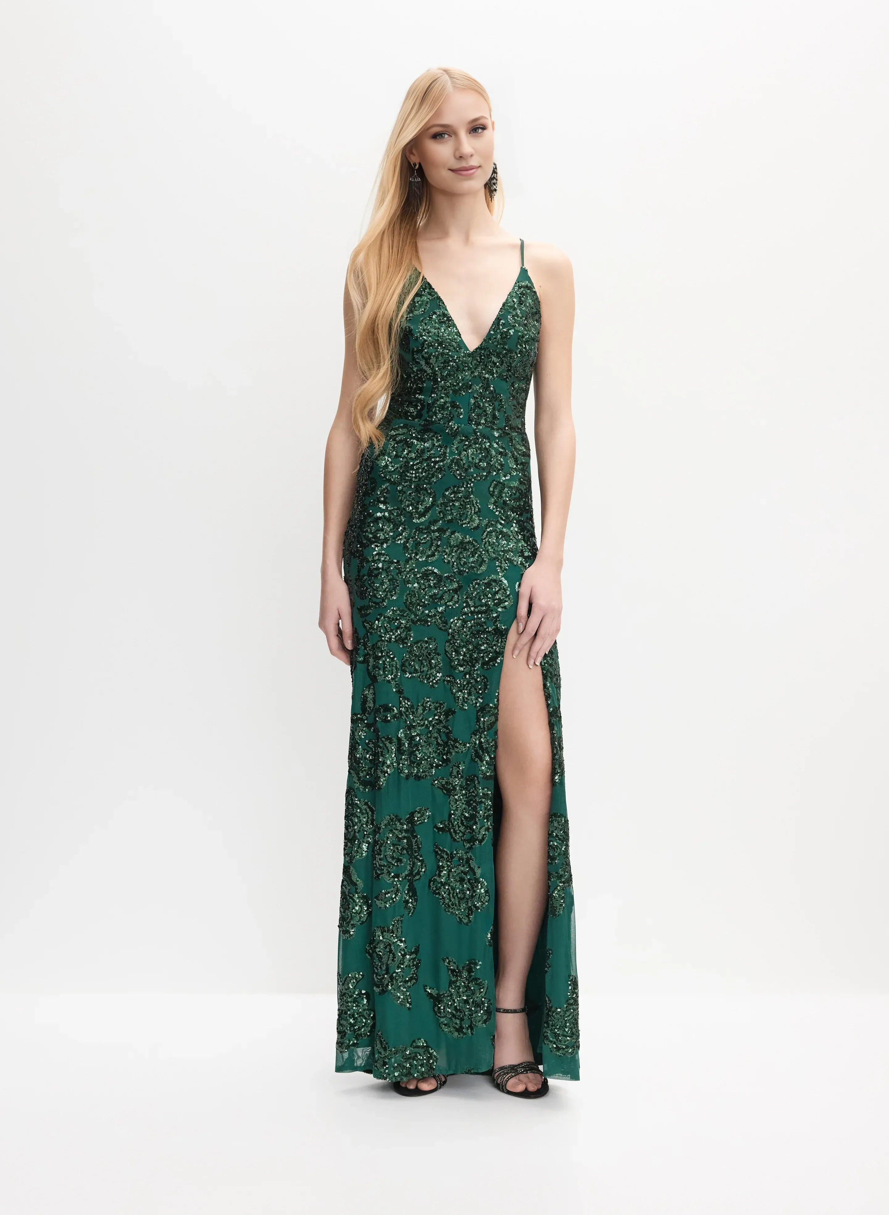 Sparkling Fitted Spaghetti Straps Sleeveless Floor-Length Prom Dress