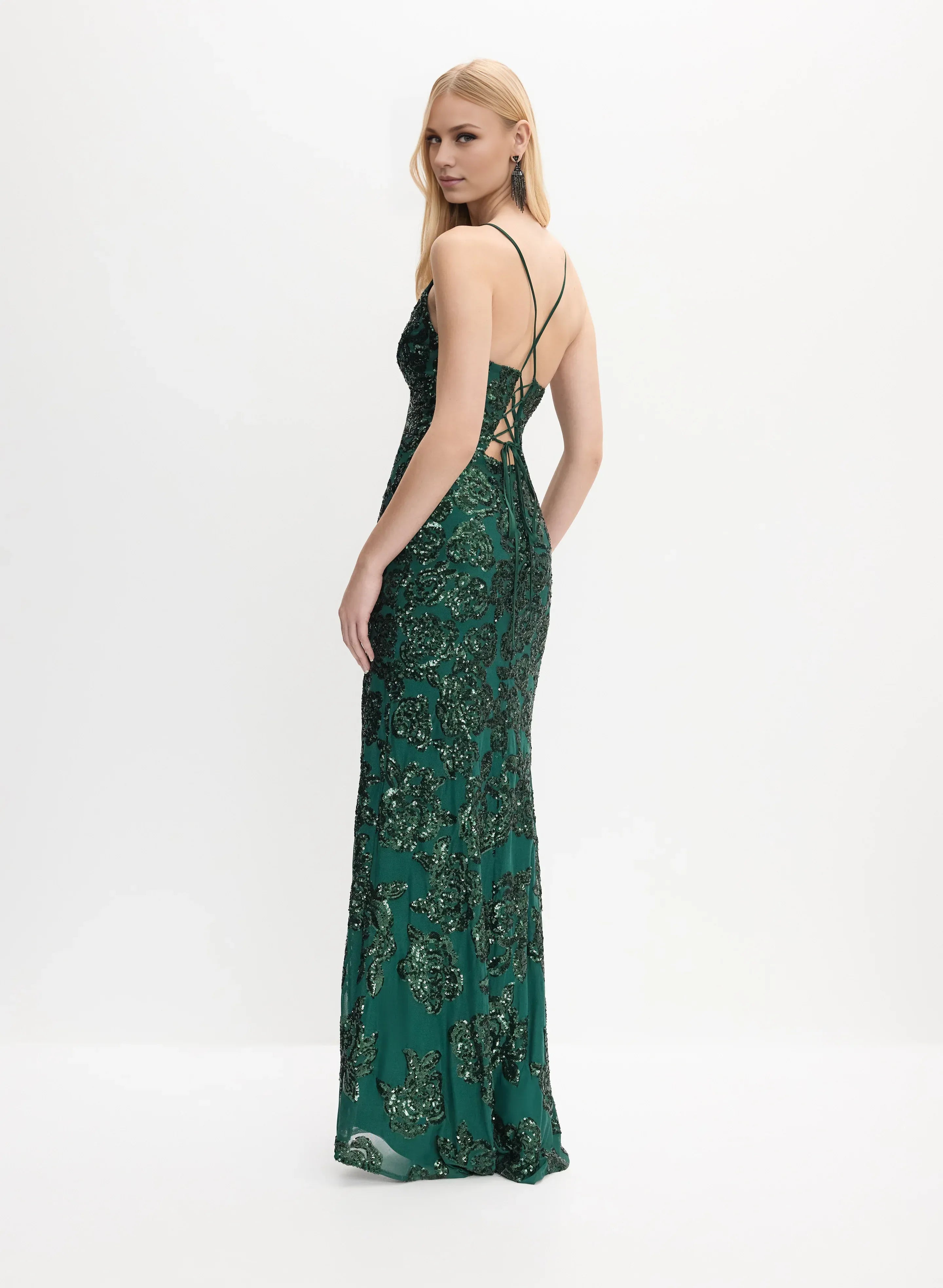 Sparkling Fitted Spaghetti Straps Sleeveless Floor-Length Prom Dress