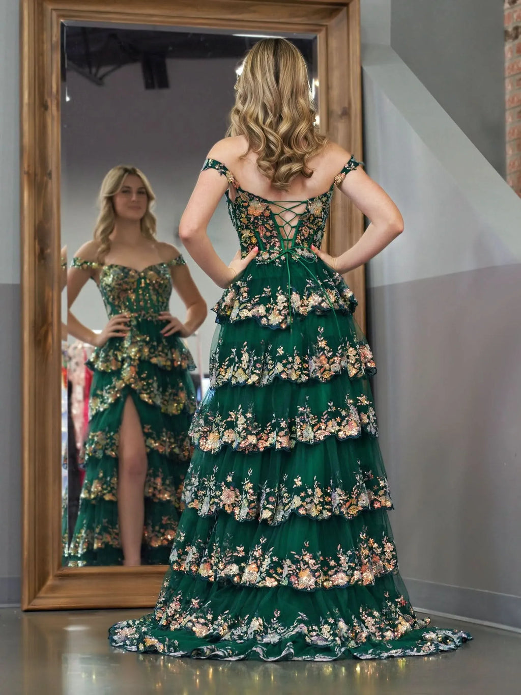 Sparkling Glitter Corset Sleeveless Princess Ruffles Long Prom Dress
