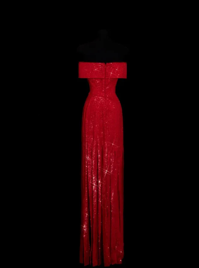 Sparkling Mermaid Prom Dress Off-Shoulder Ruched Sequin Red For Prom Queens And Party-Goers