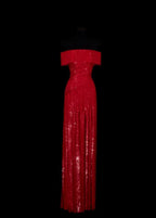 Sparkling Mermaid Prom Dress Off-Shoulder Ruched Sequin Red For Prom Queens And Party-Goers