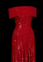 Sparkling Mermaid Prom Dress Off-Shoulder Ruched Sequin Red For Prom Queens And Party-Goers