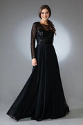 Sparkly A-Line Illusion Neck Long Sleeve Closed Back Floor Length Prom Dress
