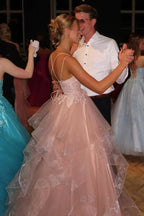 Sparkly Up Back Ruffled Ball Gown Prom Dress