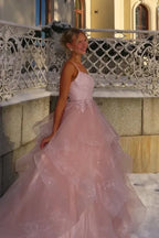 Sparkly Up Back Ruffled Ball Gown Prom Dress