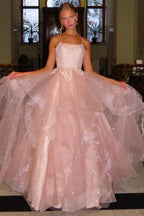 Sparkly Up Back Ruffled Ball Gown Prom Dress