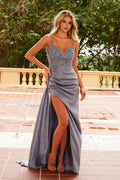 Glamorous Mermaid Cowl Neck Spaghetti Strap Lace-Up Back Floor-Length Prom Dress
