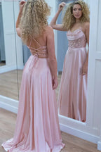 Sparkly A-Line Spaghetti Straps Beaded Sleeveless Prom Gown