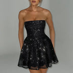 Black Sparkly A-Line Strapless Ruched Glitter Mini Homecoming Dress Hot Sale