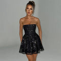 Black Sparkly A-Line Strapless Ruched Glitter Mini Homecoming Dress Hot Sale