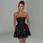 Black Sparkly A-Line Strapless Ruched Glitter Mini Homecoming Dress Hot Sale