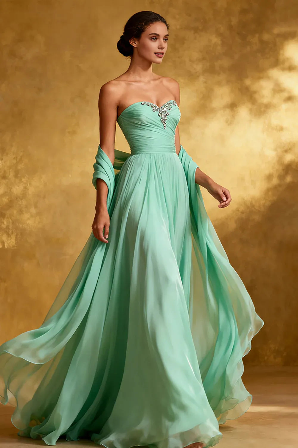 Sparkly A-Line Strapless Sleeveless Sweep/Brush Train Prom Dress