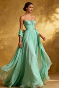 Sparkly A-Line Strapless Sleeveless Sweep/Brush Train Prom Dress