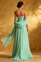Sparkly A-Line Strapless Sleeveless Sweep/Brush Train Prom Dress