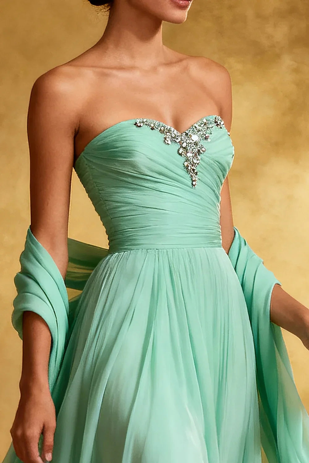 Sparkly A-Line Strapless Sleeveless Sweep/Brush Train Prom Dress