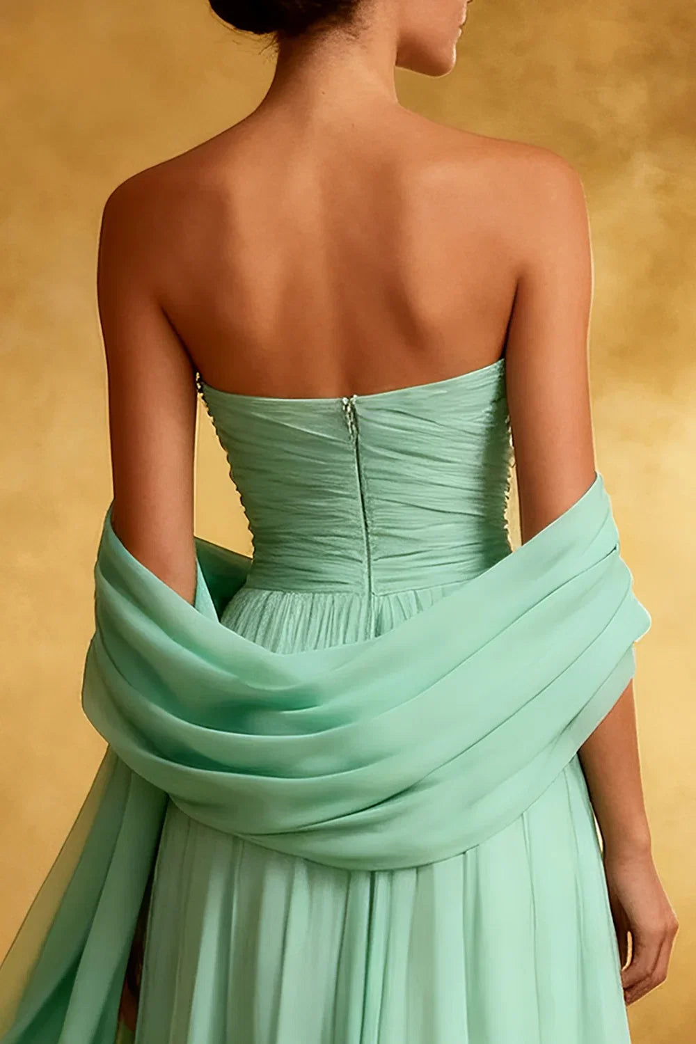Sparkly A-Line Strapless Sleeveless Sweep/Brush Train Prom Dress