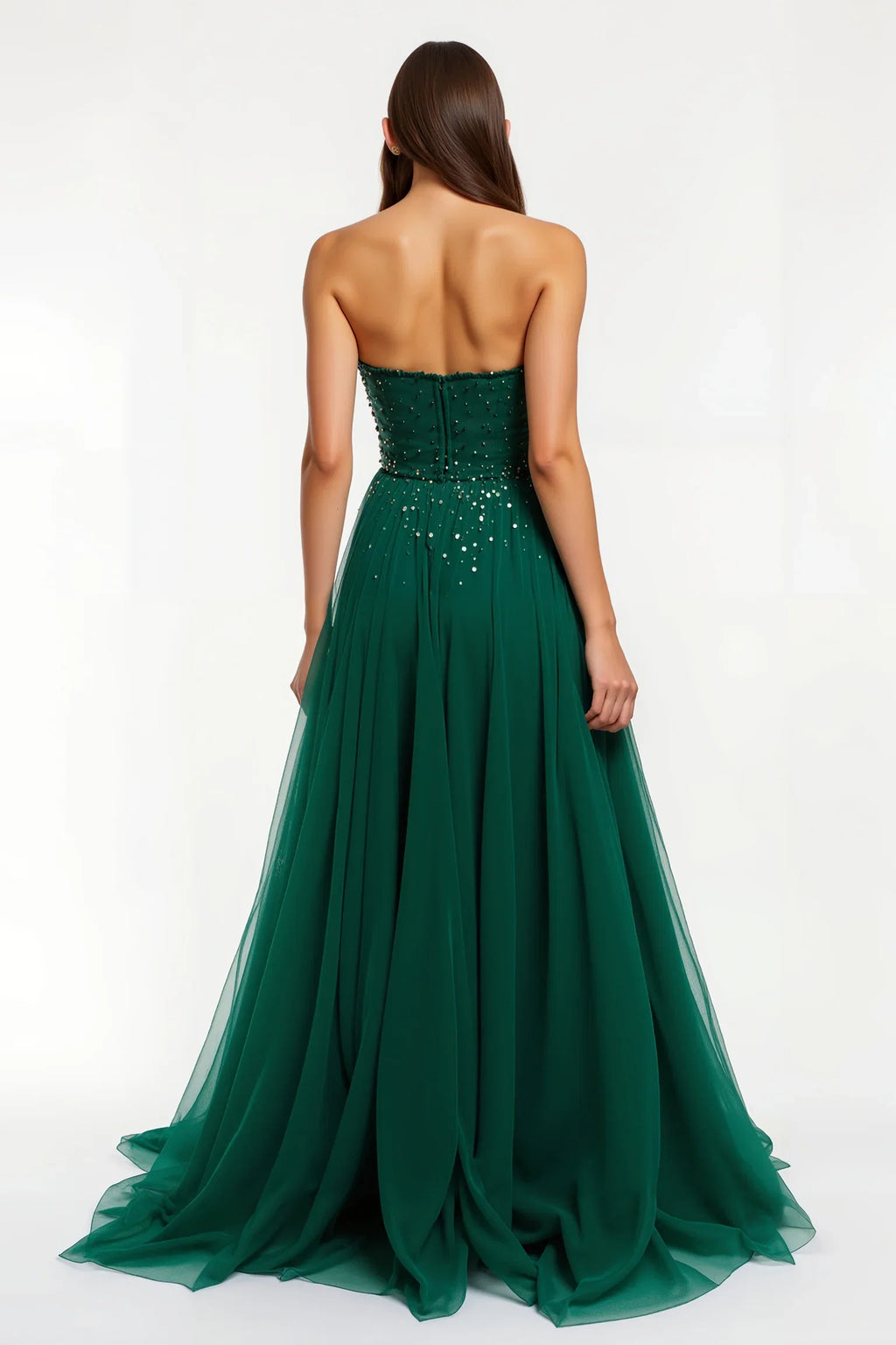 Sparkly A-Line Strapless Sleeveless Sweep/Brush Train Prom Dress