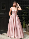 Sparkly A-line Square-neck Sleeveless Beaded Blush Floor-length Prom Dress for Women Ready to Ship
