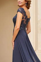 Sparkly A Line Boat Neck Cape Sleeve Backless Floor-Length Mother of the Bride Dress