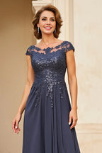 Sparkly A Line Boat Neck Cape Sleeve Backless Floor-Length Mother of the Bride Dress