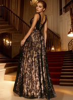 Sparkly Illusion Neck Sleeveless A-Line Slit Floor-Length Evening Dress