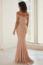 Sparkly Mermaid Off the Shoulder Cap Sleeve Zipper Up Sweep/Brush Train Mother of the Bride Dress